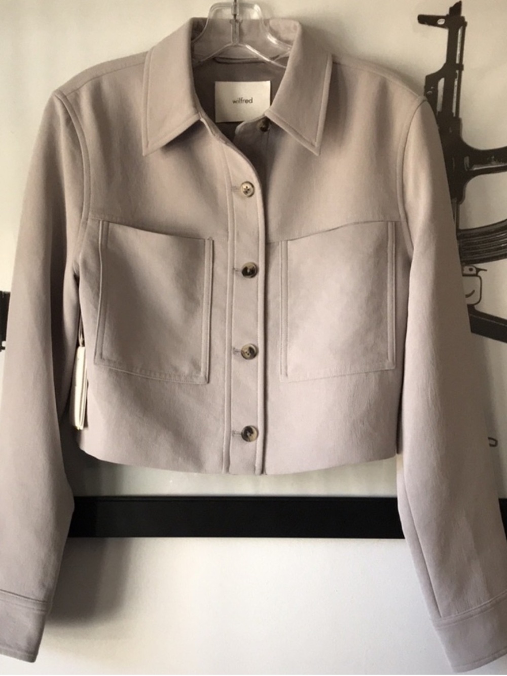 Aritzia Wilfred Light Taupe Cropped Button-Front Jacket